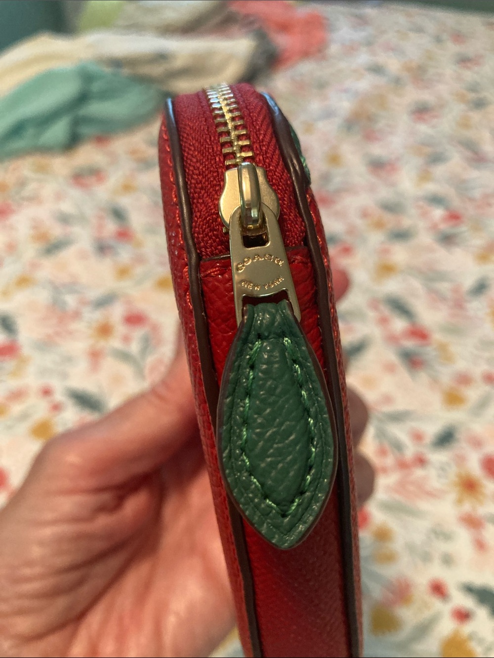 Coach Red Strawberry Coin Case with Green Top - Picture 6 of 8